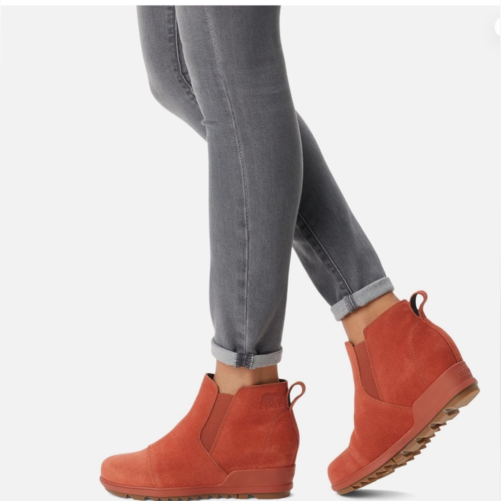 Sorel Women's Rust Orange Suede Wedge Ankle Booties